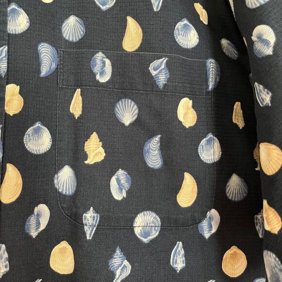 Nautica Men’s Cotton Black Multi Seashells & Clam Print Button Down Shirt Sz-XL - Picture 4 of 5